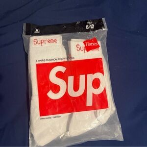 Hanes Supreme White Crew Socks with Red Accents
